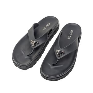 Prada Black Logo Lug Sole Rubber Flip Flop Thong Slide Sandal Size EU 41